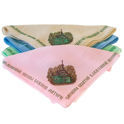 Платок с символикой часовни святой блаженной Ксении Петербургской, размер 70х70 см