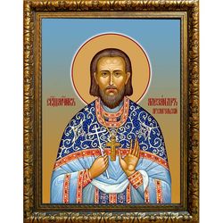 Александр Архангельский, священномученик, пресвитер. Икона на холсте. В раме 30 х 40 см.