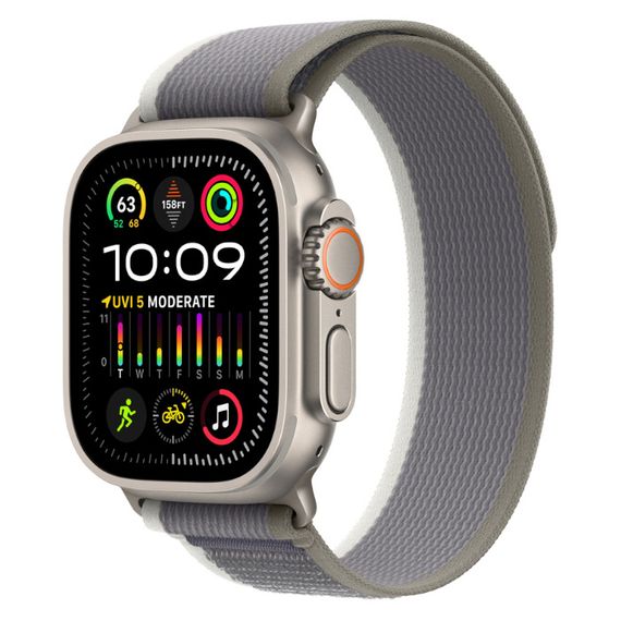 Часы Apple Watch Ultra 2 GPS + Cellular 49 мм, титановый корпус, ремешок Trail цвета Зеленый/Серый,размер S/M