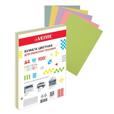 Бумага А4 цветная 100л (5цв. по 20л.) Микс ПАСТЕЛЬ