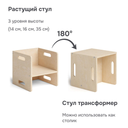 Растущий стул для детей, 34х34х34, Чек, стол и стул 2в1, деревянный, бежевый, Dipriz