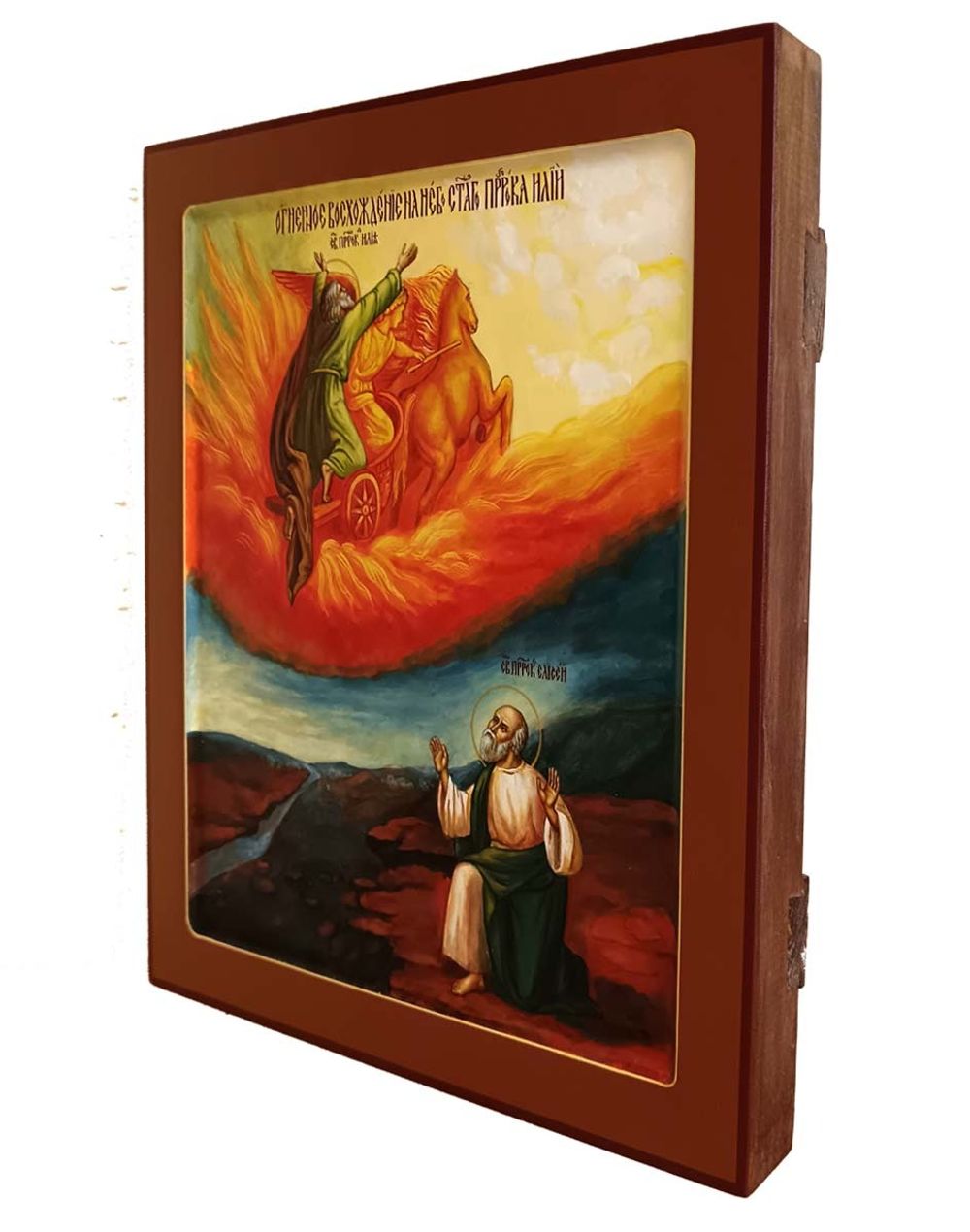 Огненное восхождение пророка Илии на небо. Рукописная икона.