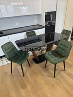 Кухонный раскладной стол "Прадо" черный мрамор и 4 стула Бостон