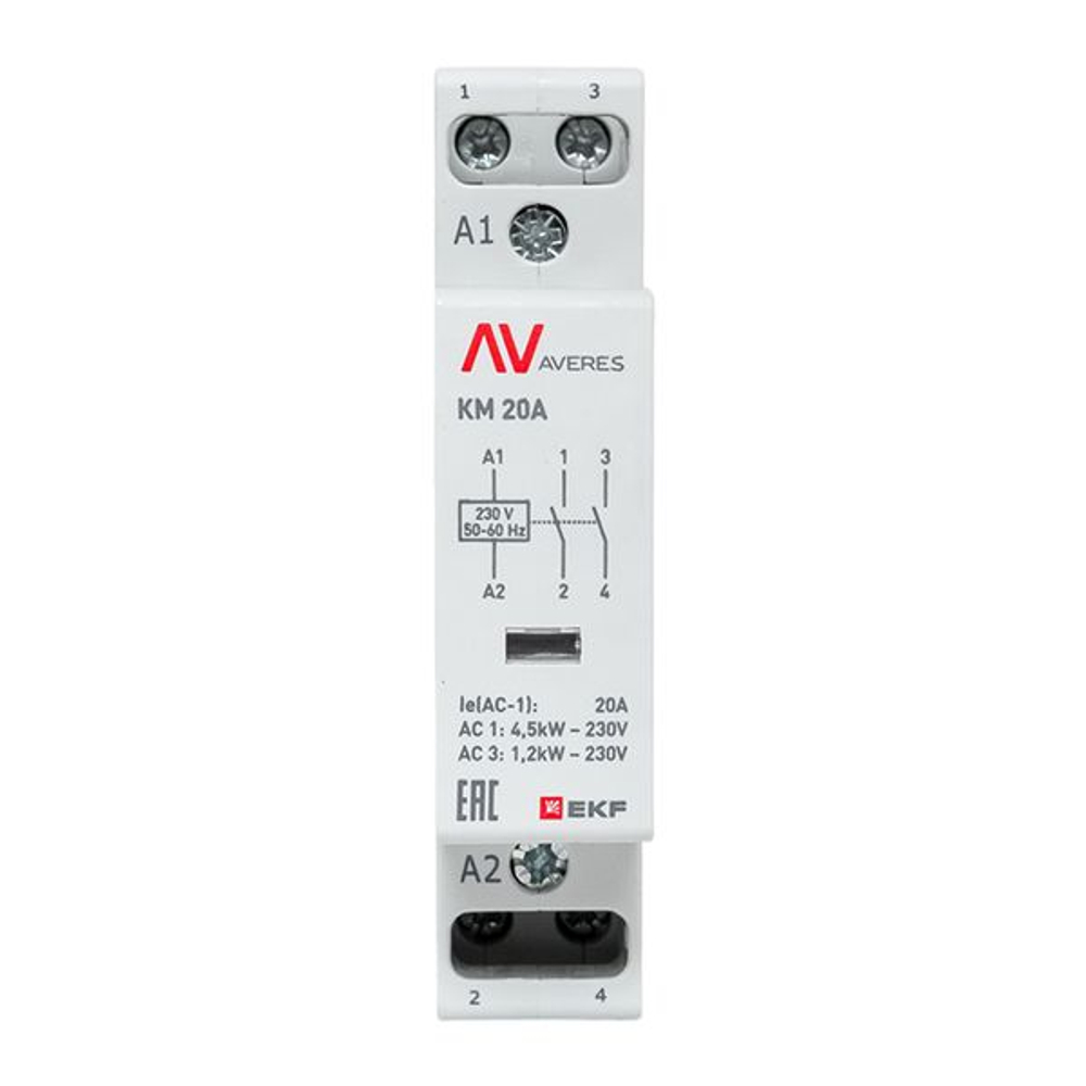 Контактор модульный КМ 20А 2NO 230В АС (1 мод.) AVERES EKF