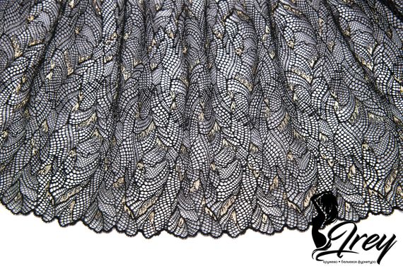 03-247 Кружево эластичное 20 см, Galaxy, черный/золото