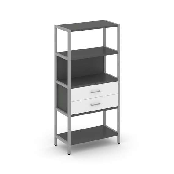 Shelf System Односекционный стеллаж четырехярусный с ящиками SN.STM-412 Антрацит/Белый/Металл Серый