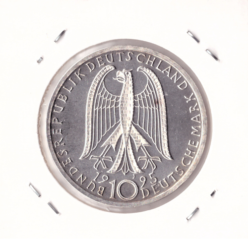 10 марок 1995 год (J) 50 лет со дня бомбардировки Дрездена (Мир и согласие), Германия. AU
