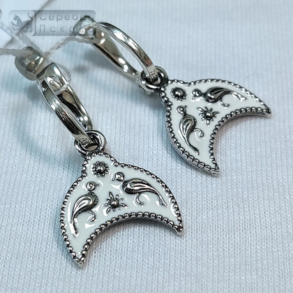 Серьги "Лунница с птичками" горячая эмаль мал. 5 грамм