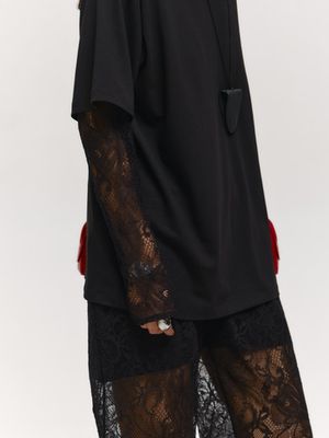 Лонгслив рукава из гипюра, черный