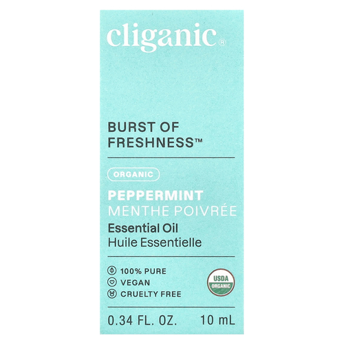 Cliganic, Органическое эфирное масло, перечная мята, 10 мл (0,34 жидк. Унции)