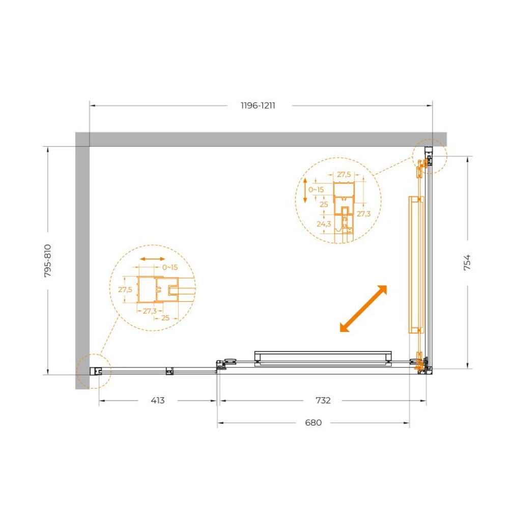 Душевой уголок Cezares LUX-AH-FS-11-120/80-C-CR, 120х80х195, профиль хром, стекло прозрачное