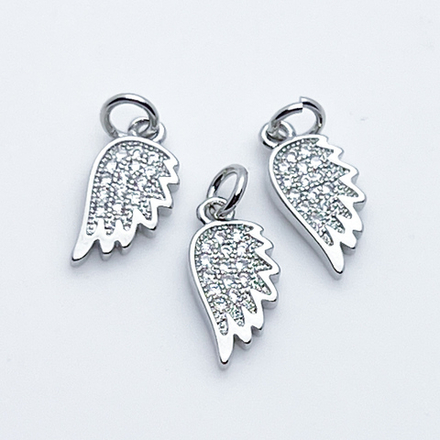 Подвеска Крыло, цвет серебро, фианиты, размер 14*7 мм, цена за 1 шт