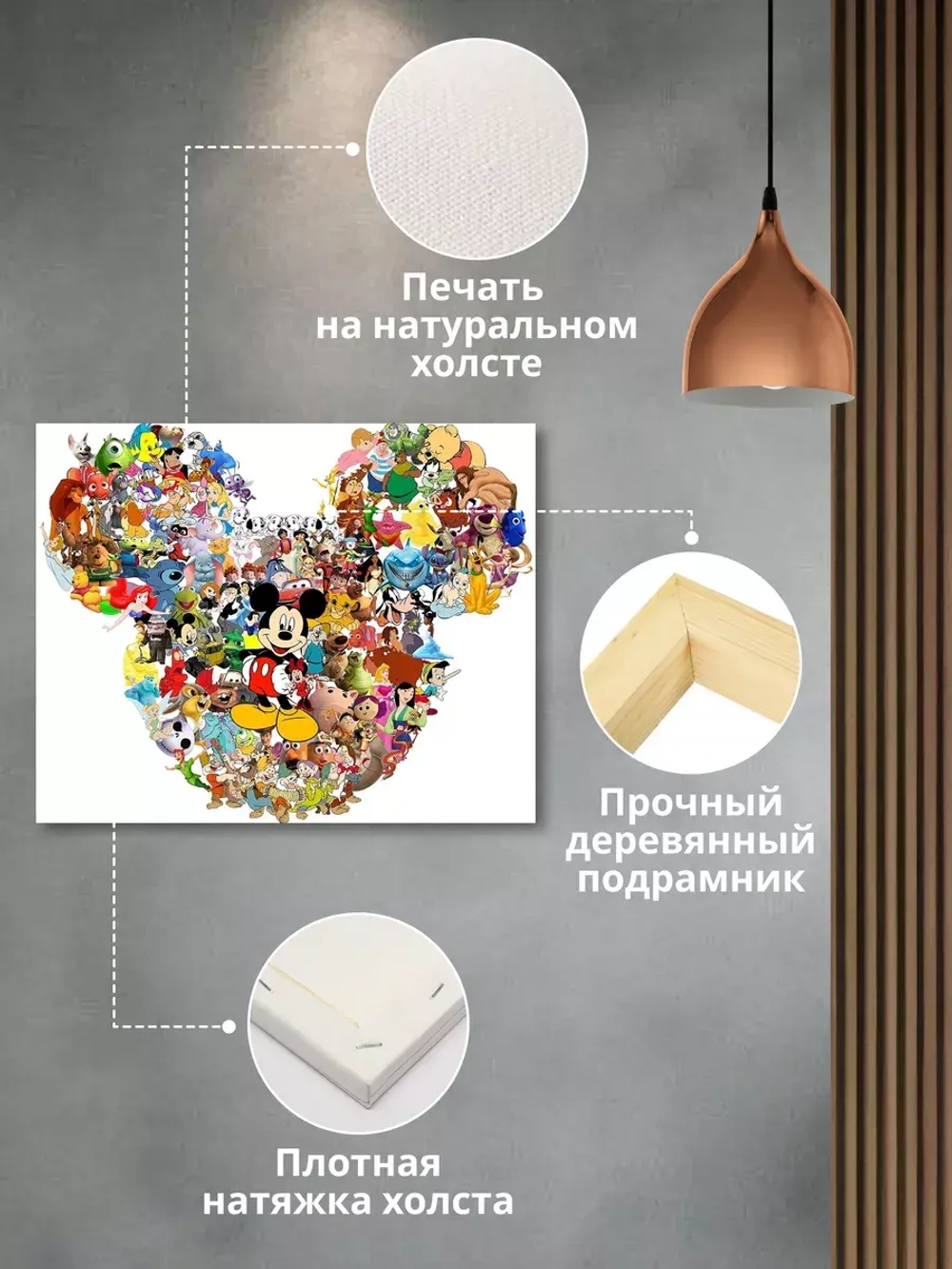 Модульная интерьерная картина на стену детская Микки Маус