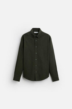 ZARА РУБАШКА ИЗ ХЛОПКОВОЙ ФЛАНЕЛИ, ХАКИ