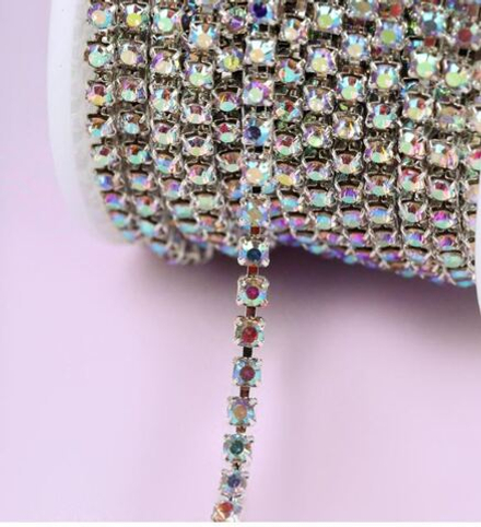 Цепь со стразами AB SS12 3мм,серебряный стекло АУ 4325406