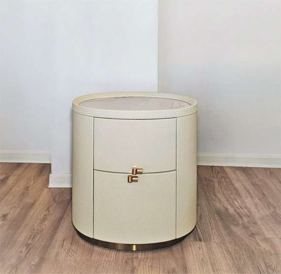 Тумба прикроватная 4576 с двумя ящиками, экокожа слоновая кость