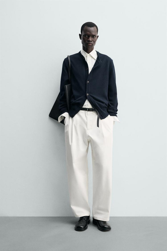 ZARA БРЮКИ WIDE FIT СО СКЛАДКАМИ, ЭКРЮ