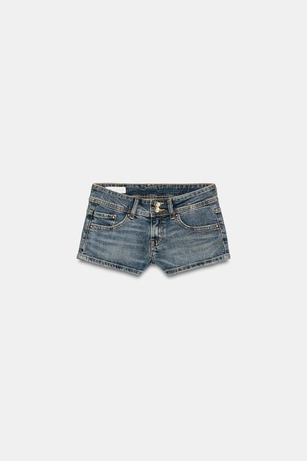 ZARA ДЖИНСОВЫЕ МИНИ-ШОРТЫ TRF С НИЗКОЙ ПОСАДКОЙ, ВЫЦВЕТШИЙ СИНИЙ