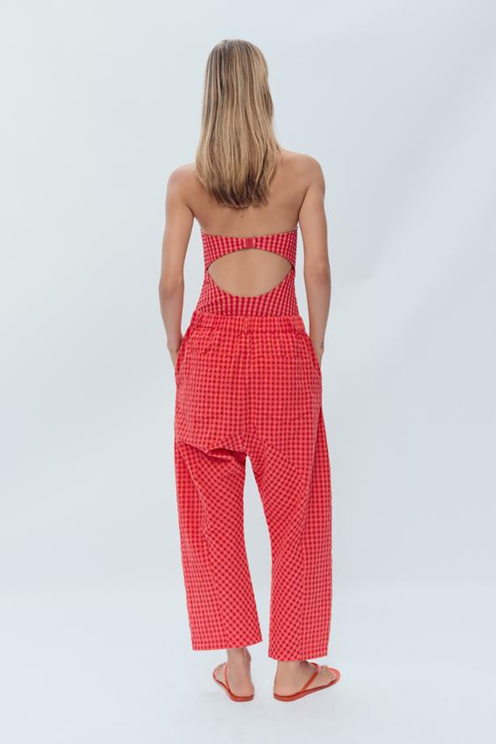 ZARA КУПАЛЬНИК В ПОЛОСКУ НА БРЕТЕЛЬКАХ - LIMITED EDITION, БУРГУНДИ