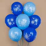 Воздушные шары Снежинки Искринки, Голубой/Синий, пастель 30 см с гелием и обработкой