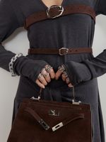 БАЗОВЫЙ ТОНКИЙ РЕМЕНЬ С МЯТОЙ ПРЯЖКОЙ ЗАМША ТЕМНЫЙ ШОКОЛАД