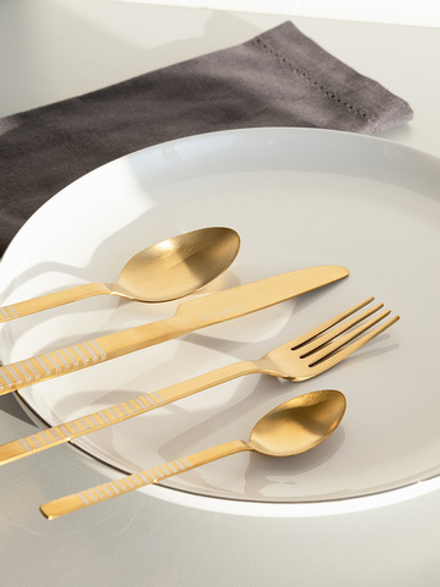 Набор столовых приборов DeNASTIA Орион 4 предм (ч., ст. ложка, вилка, нож) лазер, нерж., золотистый