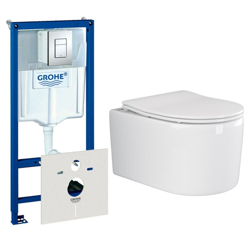 Комплект подвесной безободковый унитаз Ceramica Nova Moments Rimless CN3003 37 x 49 x 34 см с сиденьем Soft Close + инсталляция Grohe Rapid SL 38775001 4 в 1 с кнопкой смыва