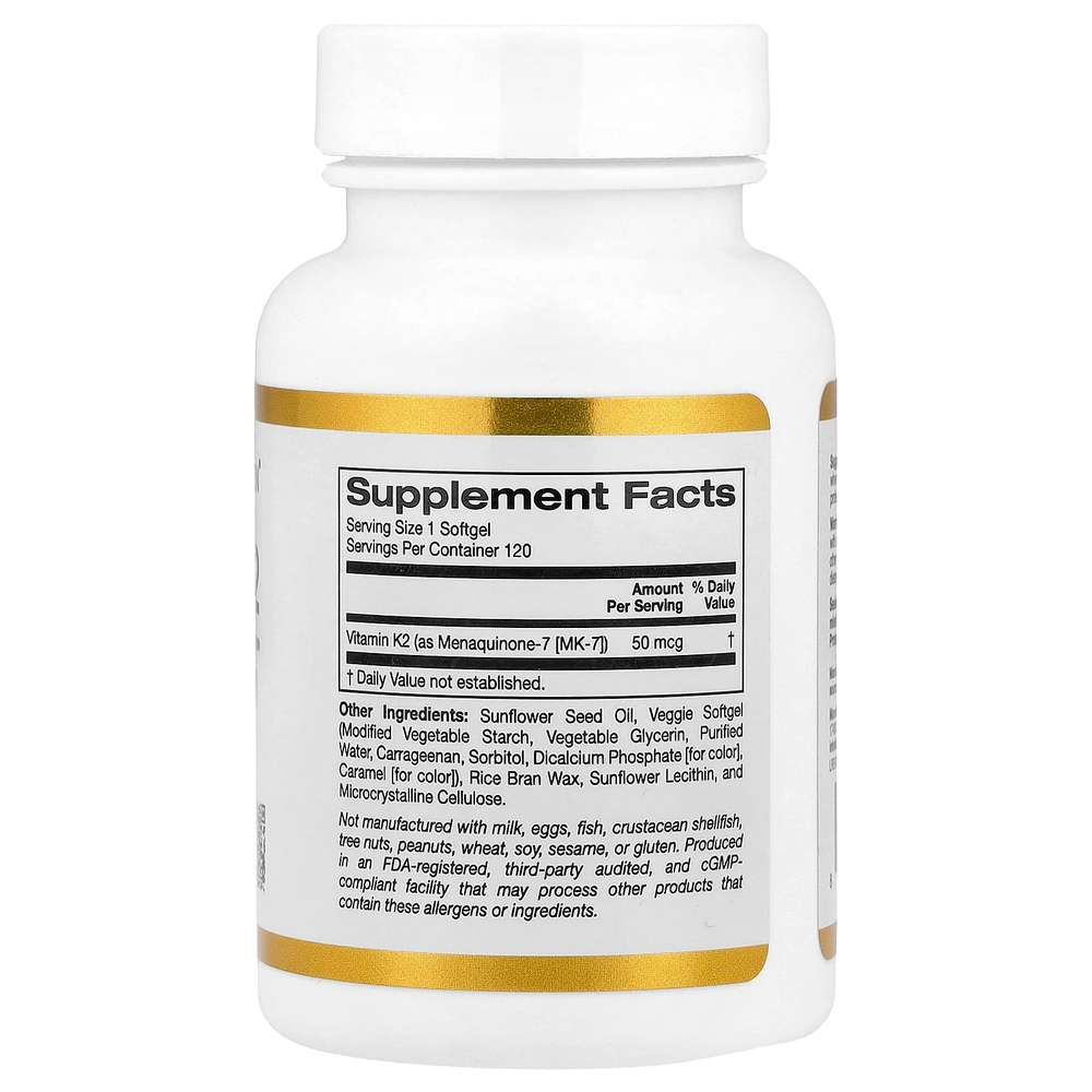 California Gold Nutrition, витамин K2 (в виде менахинона-7), 50 мкг, 120 растительных капсул