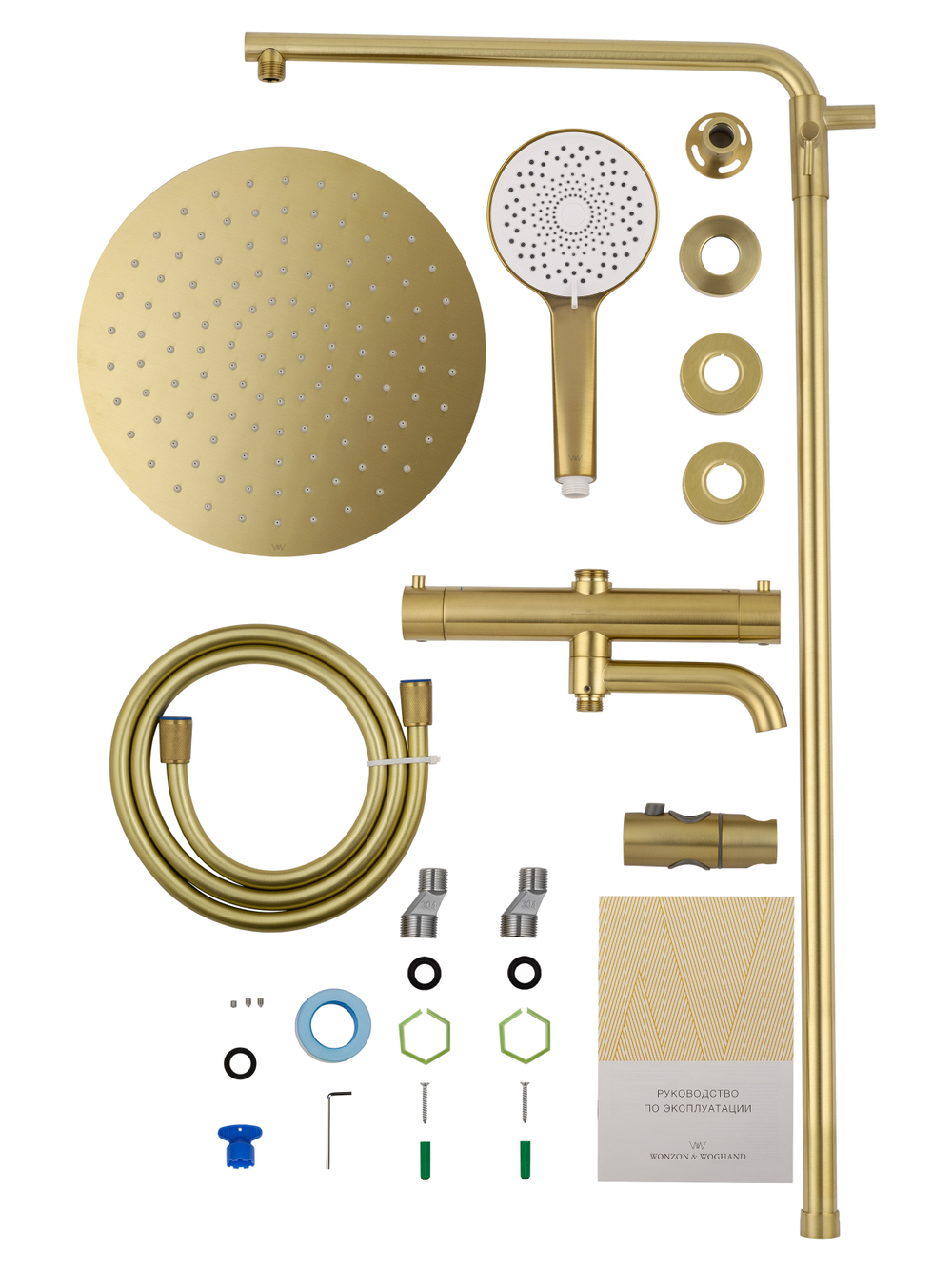Душевая система с термостатом WONZON & WOGHAND STICK, Брашированное золото (WW-88739903-BG)
