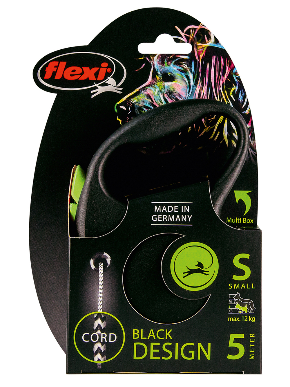 Поводок-рулетка Flexi Black Design S. Трос 5 м. для собак до 12 кг. Зеленый