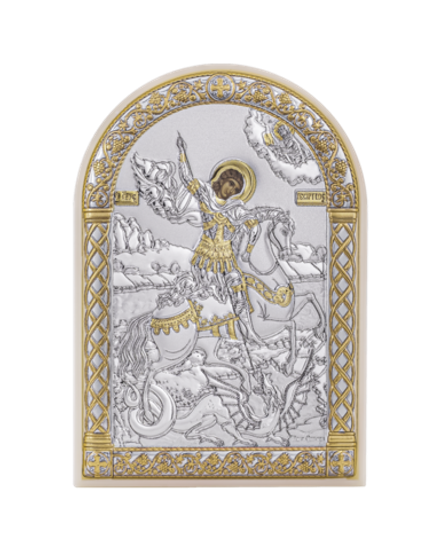 Георгий Победоносец, икона арочная, пластик белый 80х115