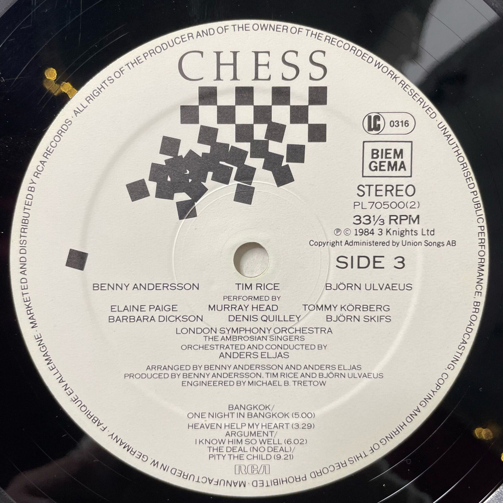 Винтажная виниловая пластинка LP Benny Andersson, Tim Rice, Bjorn Ulvaeus Chess Шахматы Мюзикл (Germany 1984)