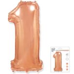 Шар (40"/102 см) Цифра "1" Розовое золото в упаковке / One