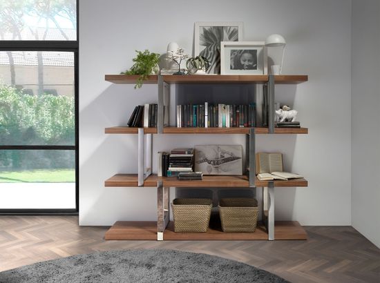 Стеллаж MQ2001SF /3136 ореховое дерево с полками из черного стекла