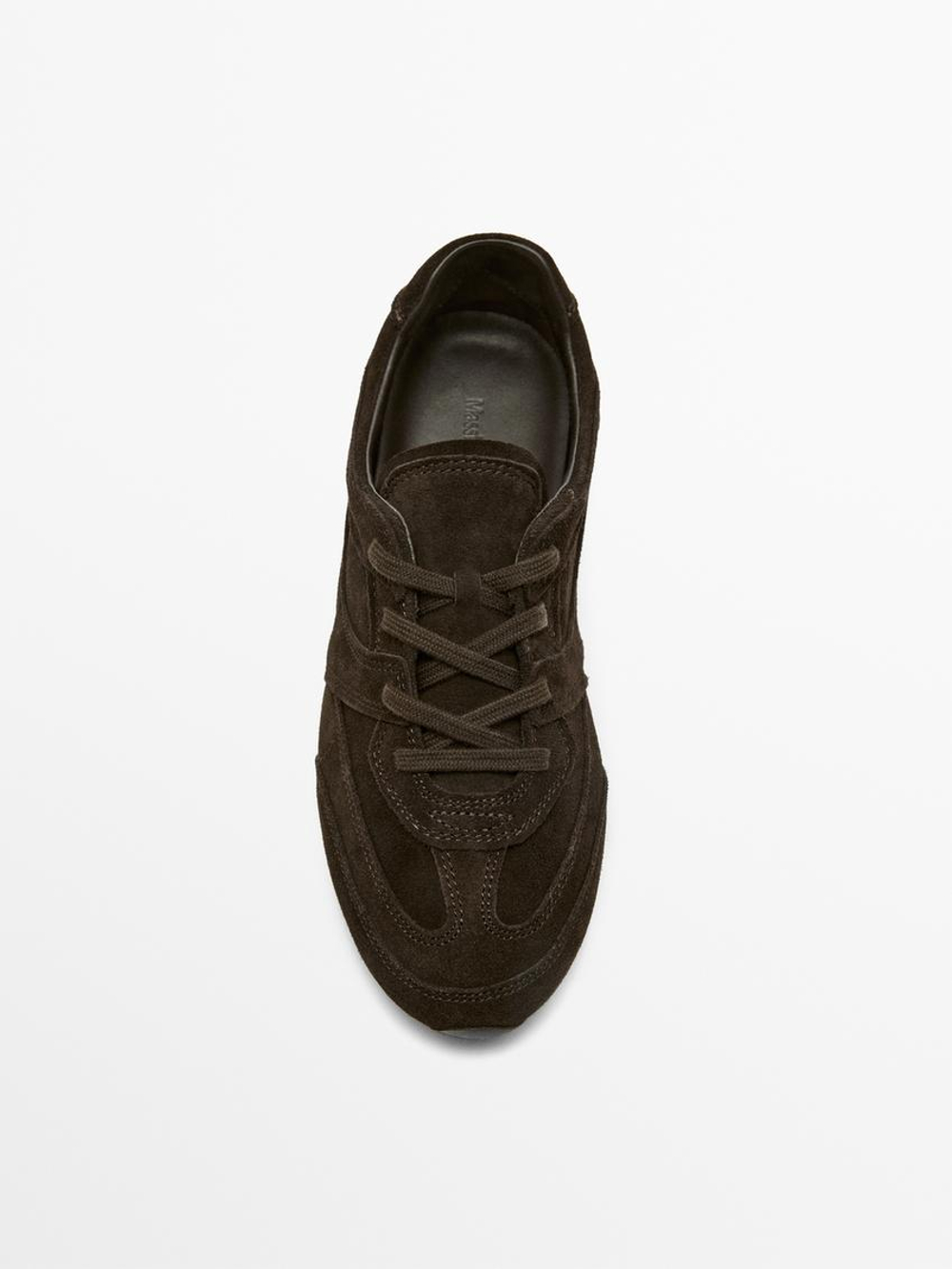 Massimo Dutti Кроссовки из натуральной кожи с декоративными элементами, серый