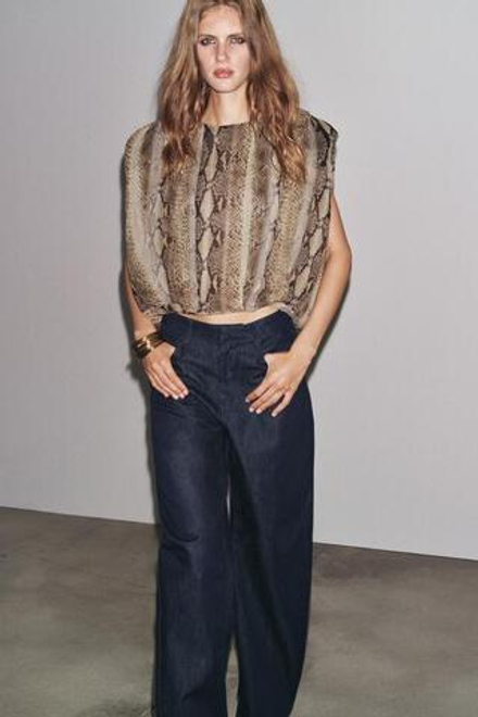 ZARA ДЖИНСЫ ZW COLLECTION BARREL С ВЫСОКОЙ ПОСАДКОЙ, СИНИЙ