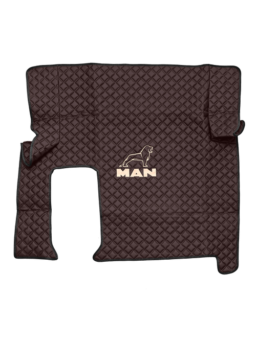 Ковры MAN TGX с 1-м ящиком (автомат) (экокожа, коричневый, черный кант, бежевая вышивка)