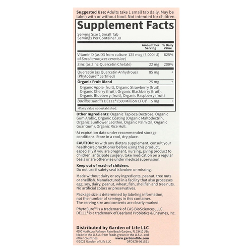 Garden of Life, Витамин D3 и цинк, 30 маленьких таблеток