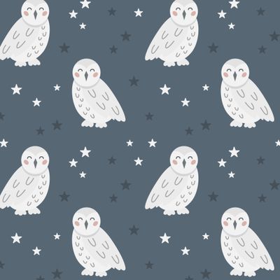 Белые полярные совы звездной ночью