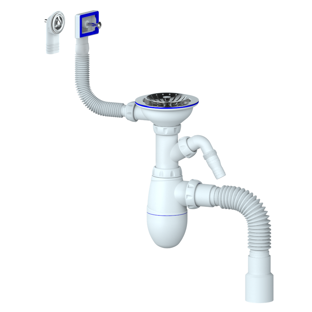 B427P CИФОН ДЛЯ МОЙКИ С ВЫПУСКОМ 3 1/2" на (Ø 40), с ПРЯМ И КРУГЛЫМ ПЕРЕЛИВОМ, С ГИБКИМ СОЕДИНЕНИЕМ