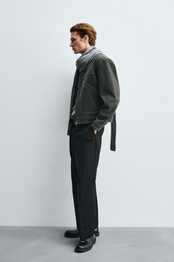 ZARA КУРТКА В ВИНТАЖНОМ СТИЛЕ ИЗ ИСКУССТВЕННОЙ ЗАМШИ, ТЕМНО-СЕРЫЙ