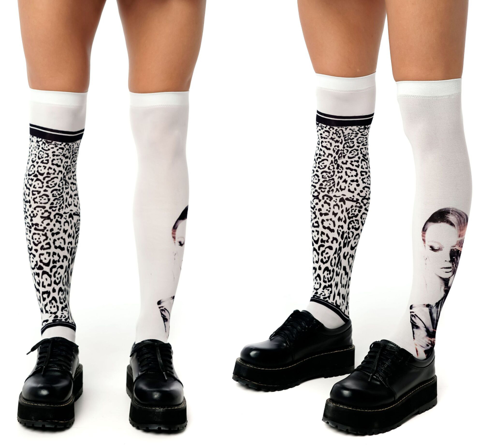 Белые гольфы с разным принтом (Цвет: белый)