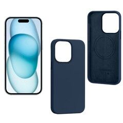 Силиконовый чехол (MagSafe + анимация NFC) Silicon Case для iPhone 15 Pro (6.1") (Синий) с магнитом Premium
