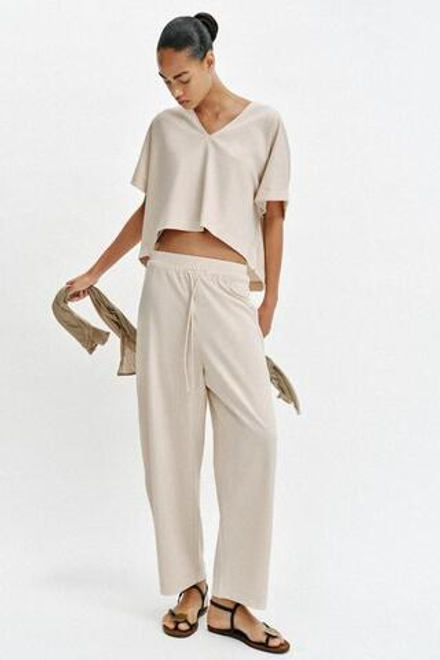 ZARA БРЮКИ В СТИЛЕ РУСТИК НА ШНУРКЕ, ПЕСОЧНЫЙ
