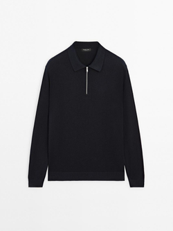 Massimo Dutti Свитер поло с молнией, темно-синий