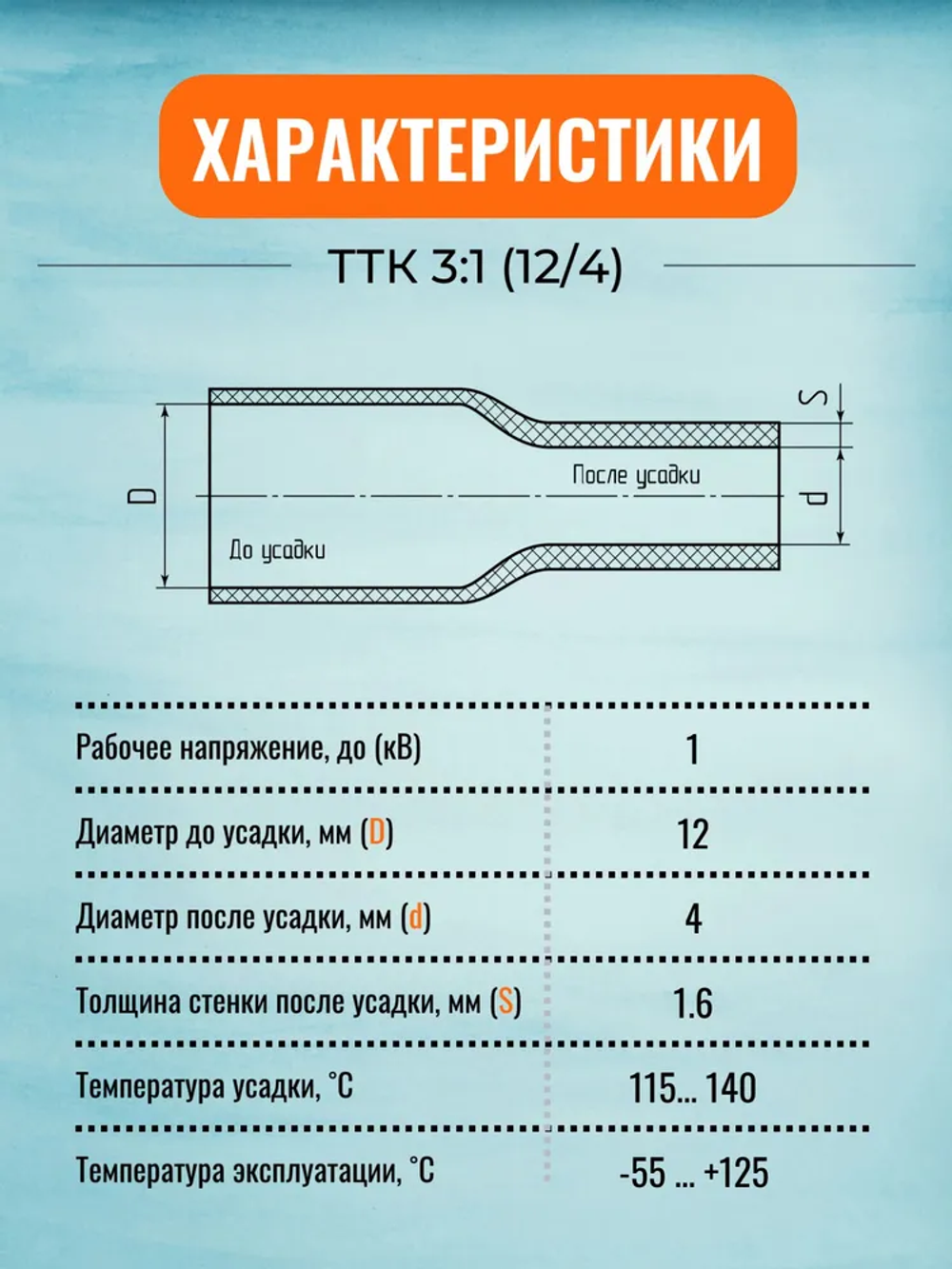 Трубка термоусадочная клеевая ТТК(3:1)-12/4 чёрная с коэффициентом усадки 3:1 (КВТ)