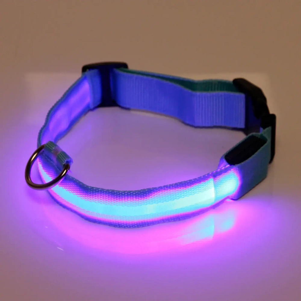Ошейник с подсветкой и кольцом для жетона для средних пород собак «Бро видно», цвет голубой, размер M - 2,5*50см (лейбл)✦
