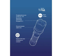Ручной аккумуляторный фонарь КОСМОС 3Вт LED, линза, зум, Li-ion18650 1200mAh, анодированный алюминий, USB-шнур KOS112Lit