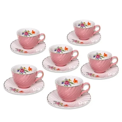 Кофейный набор 12 предметов «Цветочная фантазия» (6кружек 90мл+6блюдец), розовый