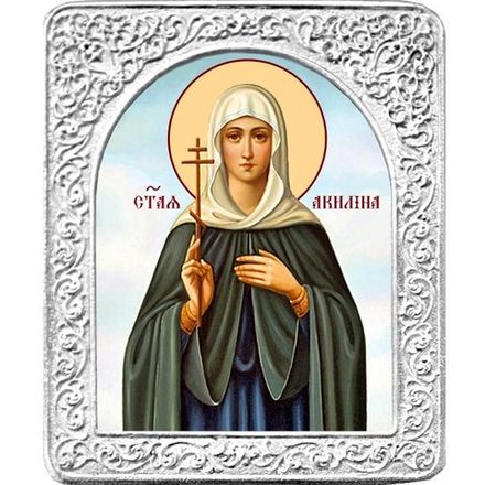 Святая Акилина. Маленькая икона в серебряной раме. 4,5 х 5,5 см.